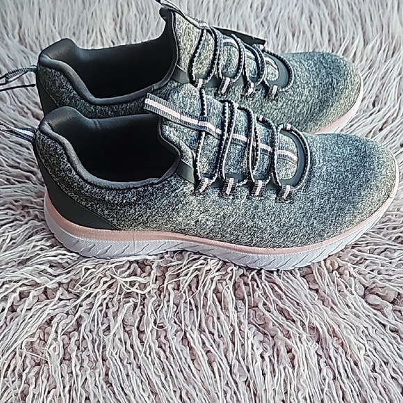Athletic Gray and Pink Sneakers with Knit Upper - Picture 1 of 5